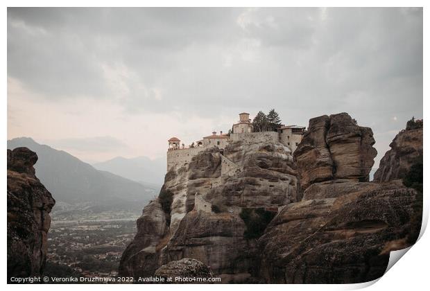 Meteora Monastery, Mountain, Greece Print by Veronika Druzhnieva
