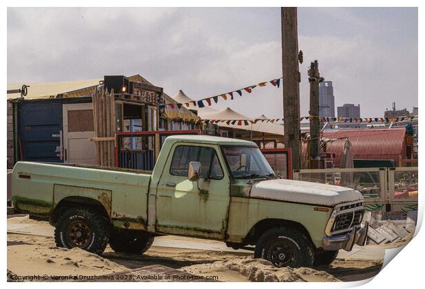 Old Ford on the Den Haag beach. Print by Veronika Druzhnieva