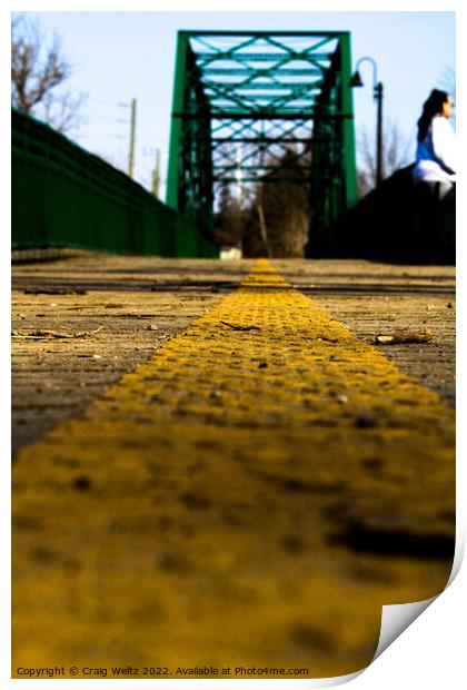 Green Iron walking bridge in London Print by Craig Weltz