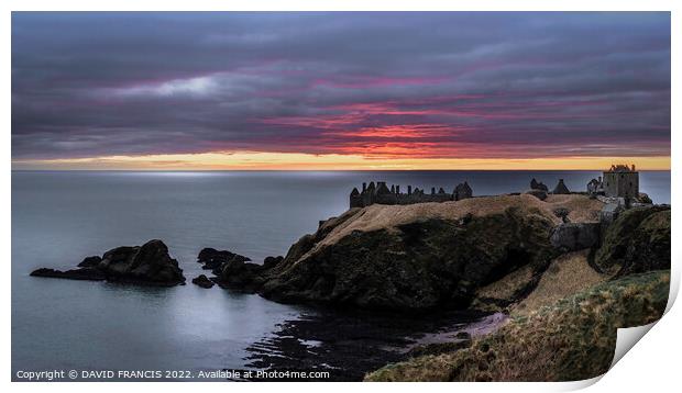 A Majestic Sunset over Dunnottar Castle Print by DAVID FRANCIS