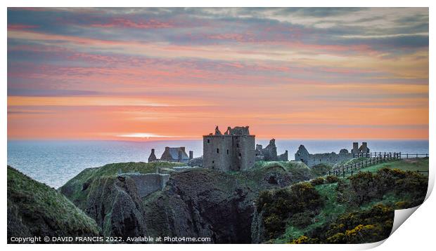 Dunnottar Castle Sunrise A Stunning Scottish Fortr Print by DAVID FRANCIS