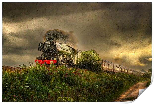 Flying Scotsman Steams on Through Torrential Rain Print by DAVID FRANCIS