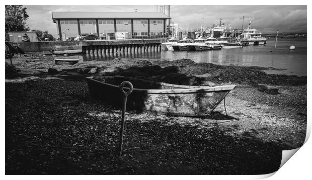 Monochrome Small Boat in Montrose Harbour Shadows Print by DAVID FRANCIS
