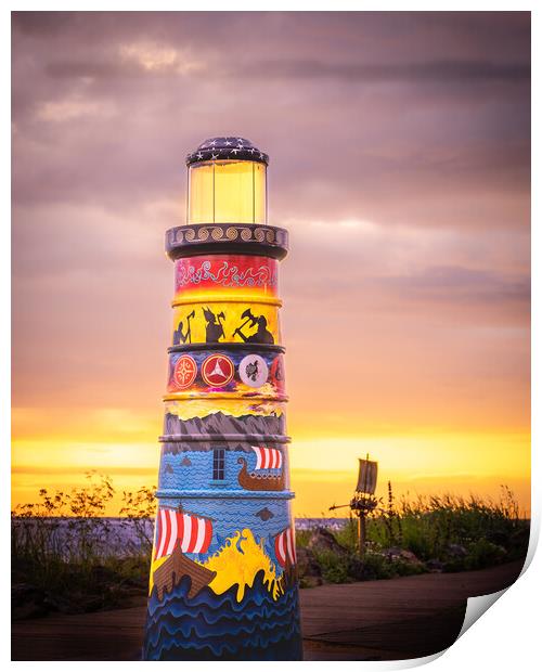 Painted Lighthouse at Stonehaven Scotland Print by DAVID FRANCIS