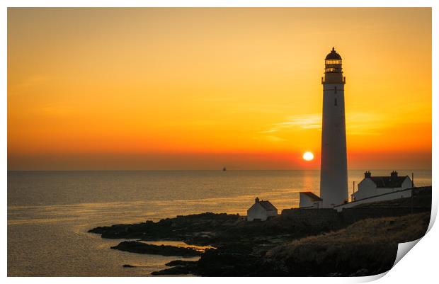 Golden Sunrise at Scurdie Ness Lighthouse Print by DAVID FRANCIS