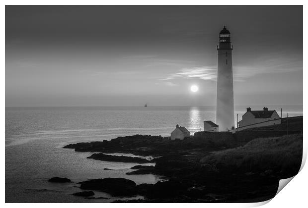 Sunrise at Scurdie Ness Lighthouse Mono  Print by DAVID FRANCIS