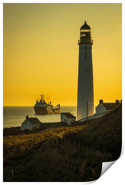 Golden Sunrise at Scurdie Ness Lighthouse Print by DAVID FRANCIS