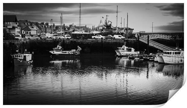 Fishing Boats in Arbroath Harbour Mono Print by DAVID FRANCIS