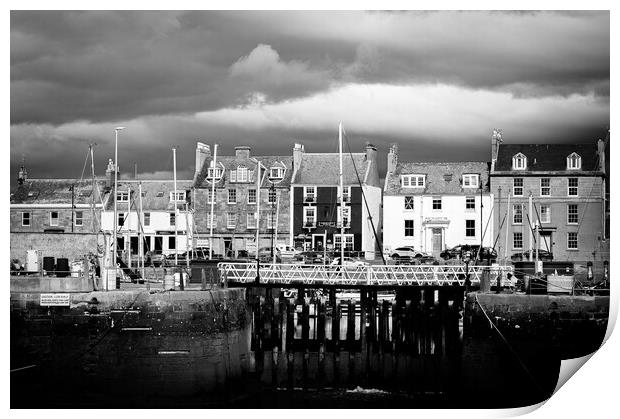 Colourful Houses at Arbroath Harbour Mono Print by DAVID FRANCIS
