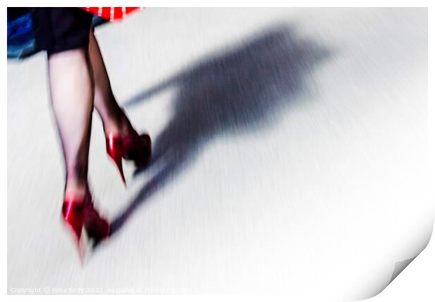 Lady walking in red shiny high heel stilettos Print by Rose Sicily