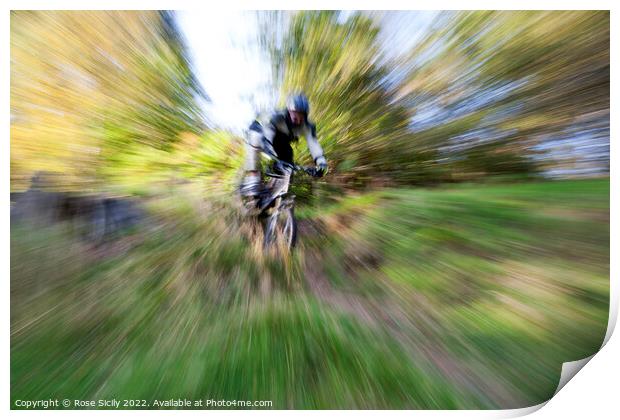 Downhill mountain biking Print by Rose Sicily