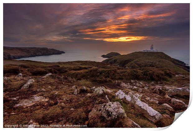 Sunset over Stumble Head Lighthouse Print by David Jones