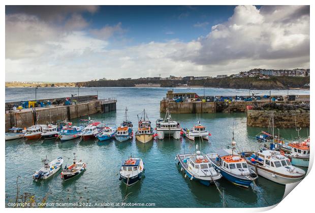 The picturesque Newquay Harbour in Cornwall. Print by Gordon Scammell