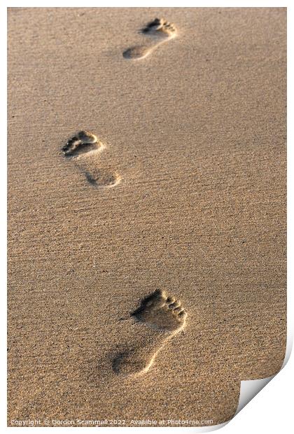 Footprints in the sand on Fistral Beach in Newquay Print by Gordon Scammell