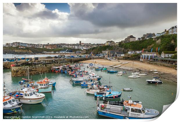The picturesque Newquay Harbour in Cornwall. Print by Gordon Scammell