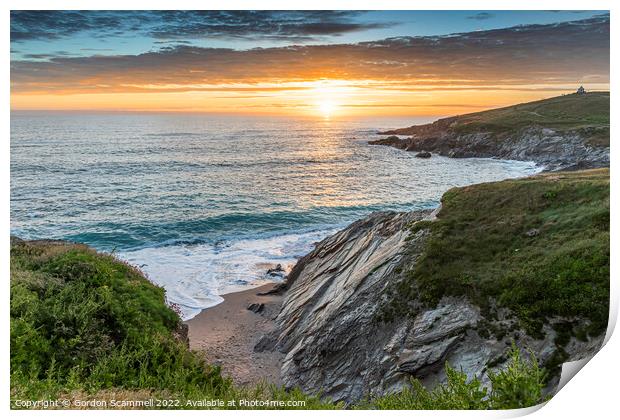 Sunset over Towan Head in Newquay in Cornwall. Print by Gordon Scammell