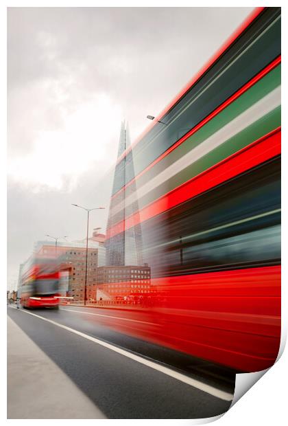 Red Buses London with The Shard Print by Elizabeth Hudson