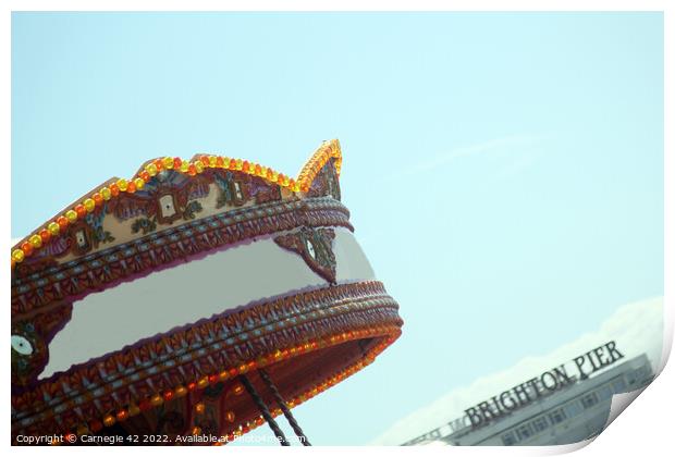 Brighton Pier's Allure: A Carousel in Sunlight Print by Carnegie 42