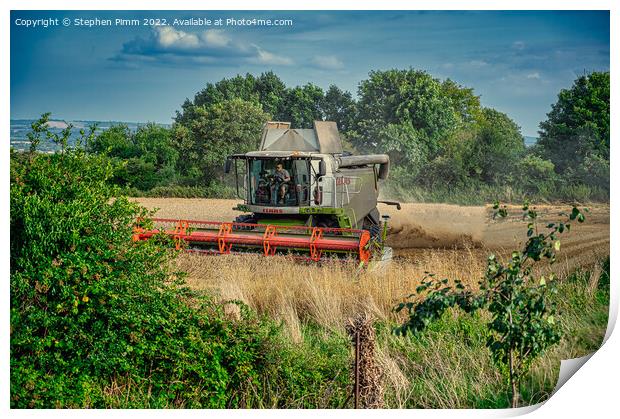 Combine Harvesting the Field Print by Stephen Pimm