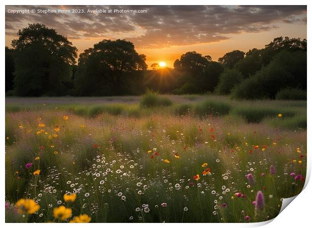 Wildflower Meadow Sunset Print by Stephen Pimm