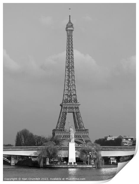 Eiffel Tower and Statue of Liberty, Paris Print by Alan Crumlish