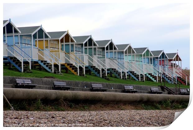 Minster-on-sea Beach Huts Print by Ray Putley