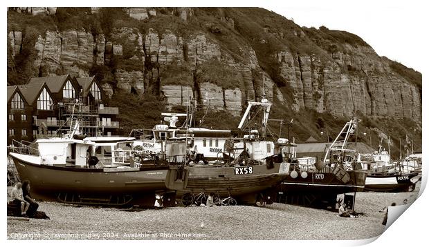 Hastings Seafront - Fishing Boats Print by Ray Putley