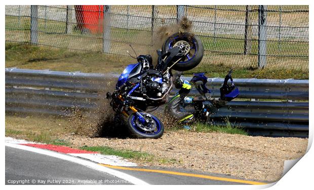 Motorcycle Race Track Mishaps Print by Ray Putley