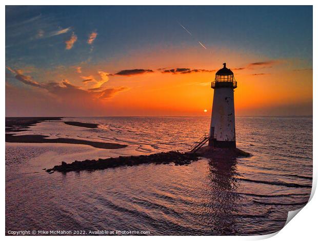 Talacre lighthouse sunset  Print by Mike McMahon