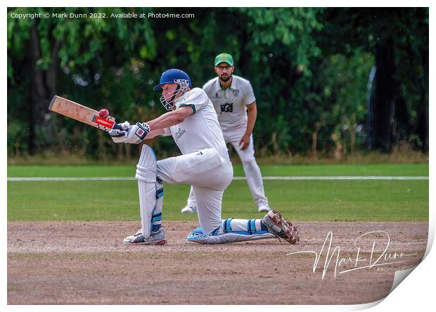 Man batting a cricket ball Print by Mark Dunn