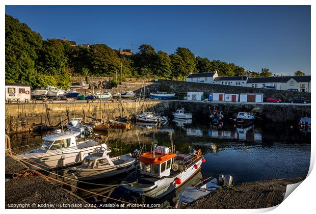 A Serene Evening at Dunure Harbour Print by Rodney Hutchinson