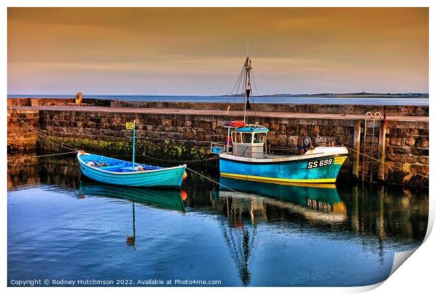 Fishing Boats in Beadnell Harbor Print by Rodney Hutchinson