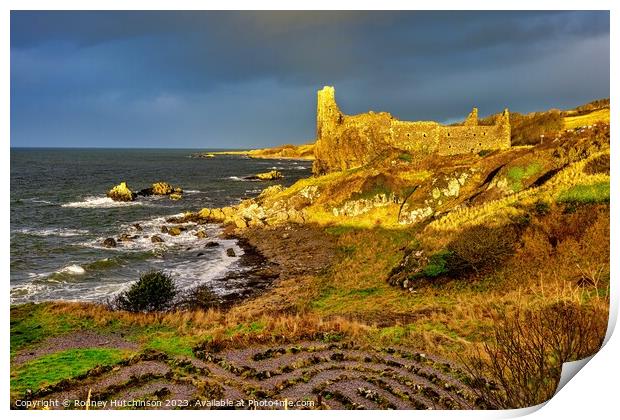 Majestic Ruins of Dunure Castle Print by Rodney Hutchinson