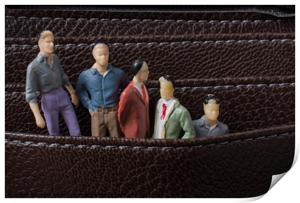 Tiny figurine of men model  in pockets Print by Turgay Koca