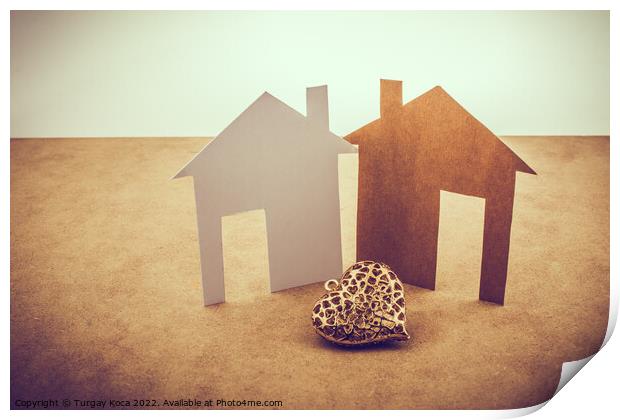 Heart shaped icon and paper houses Print by Turgay Koca