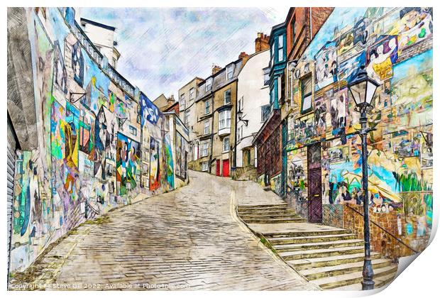Graffiti Decorating Walls of Houses on a Cobbled S Print by Steve Gill