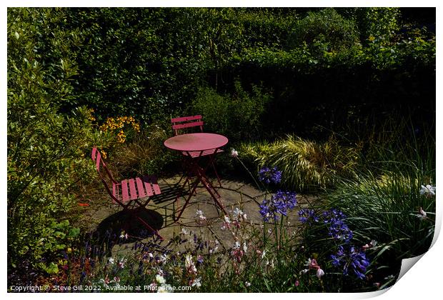 Floral Garden with a Rustic Iron Table and Chairs. Print by Steve Gill