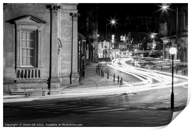 Streaks of  Car Headlights Along a Street at Night Print by Steve Gill