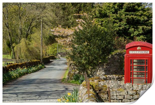 Village Retro Red Telephone Box. Print by Steve Gill