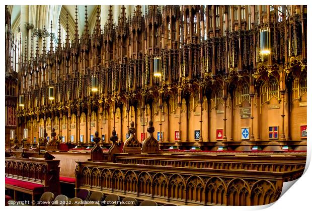 Traditional Ornate Wooden Church Choir Stalls.  Print by Steve Gill