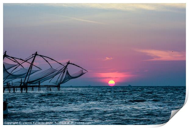 Sunset over Cochin in India Print by Vassos Kyriacou
