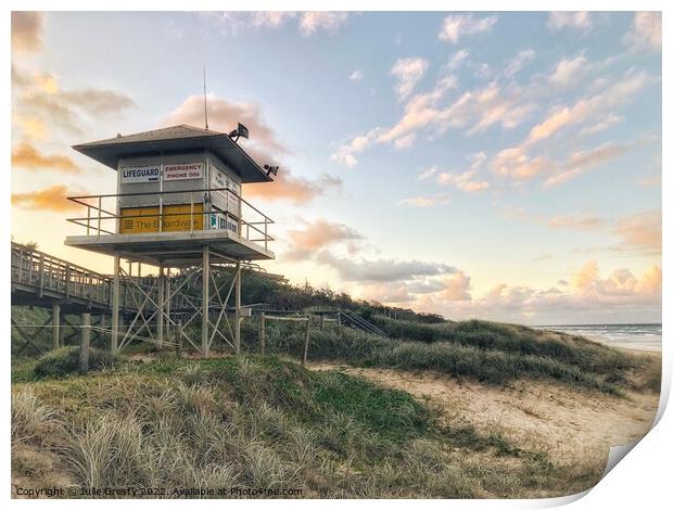 Life Saver Tower Coolum Beach at Sunset Print by Julie Gresty