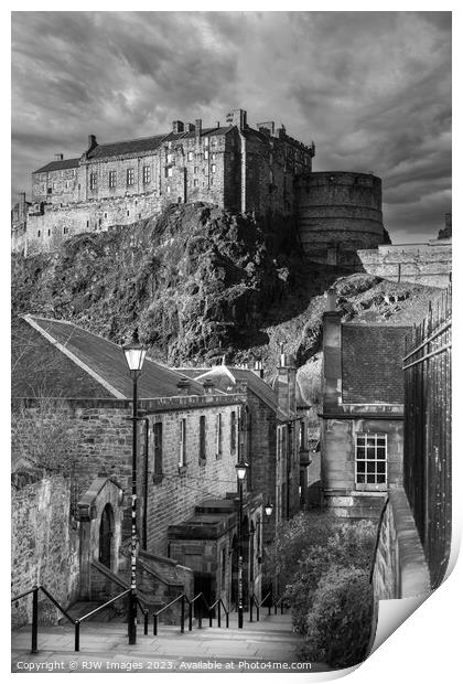 Edinburgh and Castle black and white Print by RJW Images