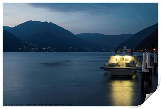 Boat at jetty in Como Lake Print by Simo Wave