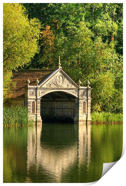 Tranquil Boathouse, Burghley House Print by Chris Walker