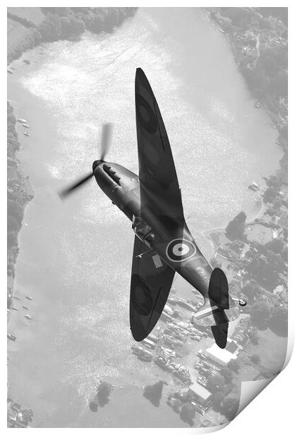 Spitfire over the Fal Estuary Print by Simon Westwood