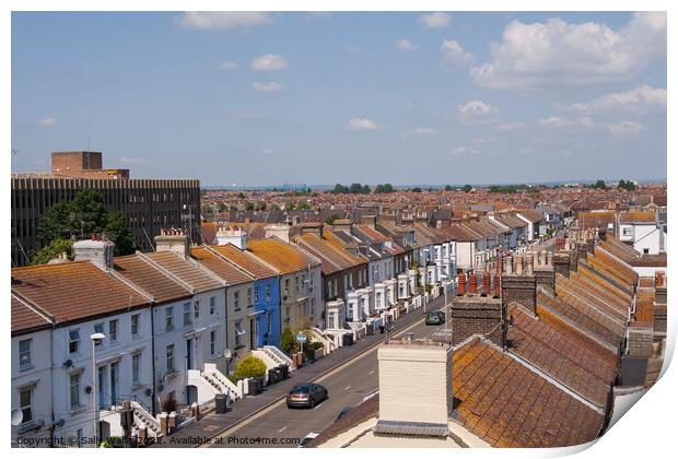 View Over Rooftops at Eastbourne, East Sussex Print by Sally Wallis