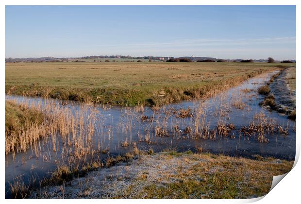 Meeting of two frozen Pevensey Marsh Dykes Print by Sally Wallis