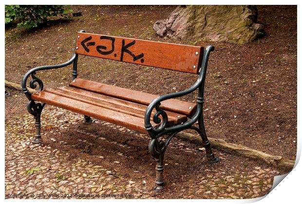 Graffiti on a park bench Print by Sally Wallis