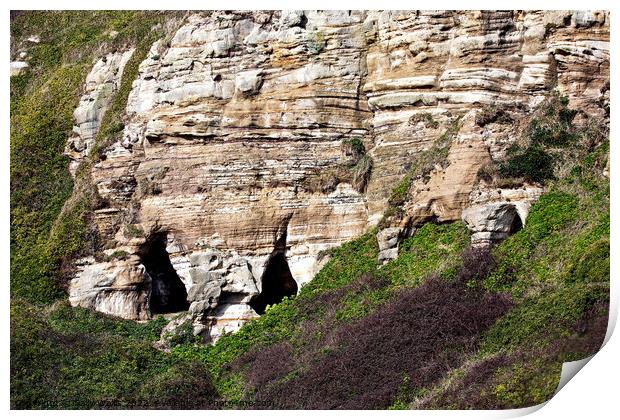 Cave entrances on East Cliff, Hastings, East Sussex Print by Sally Wallis